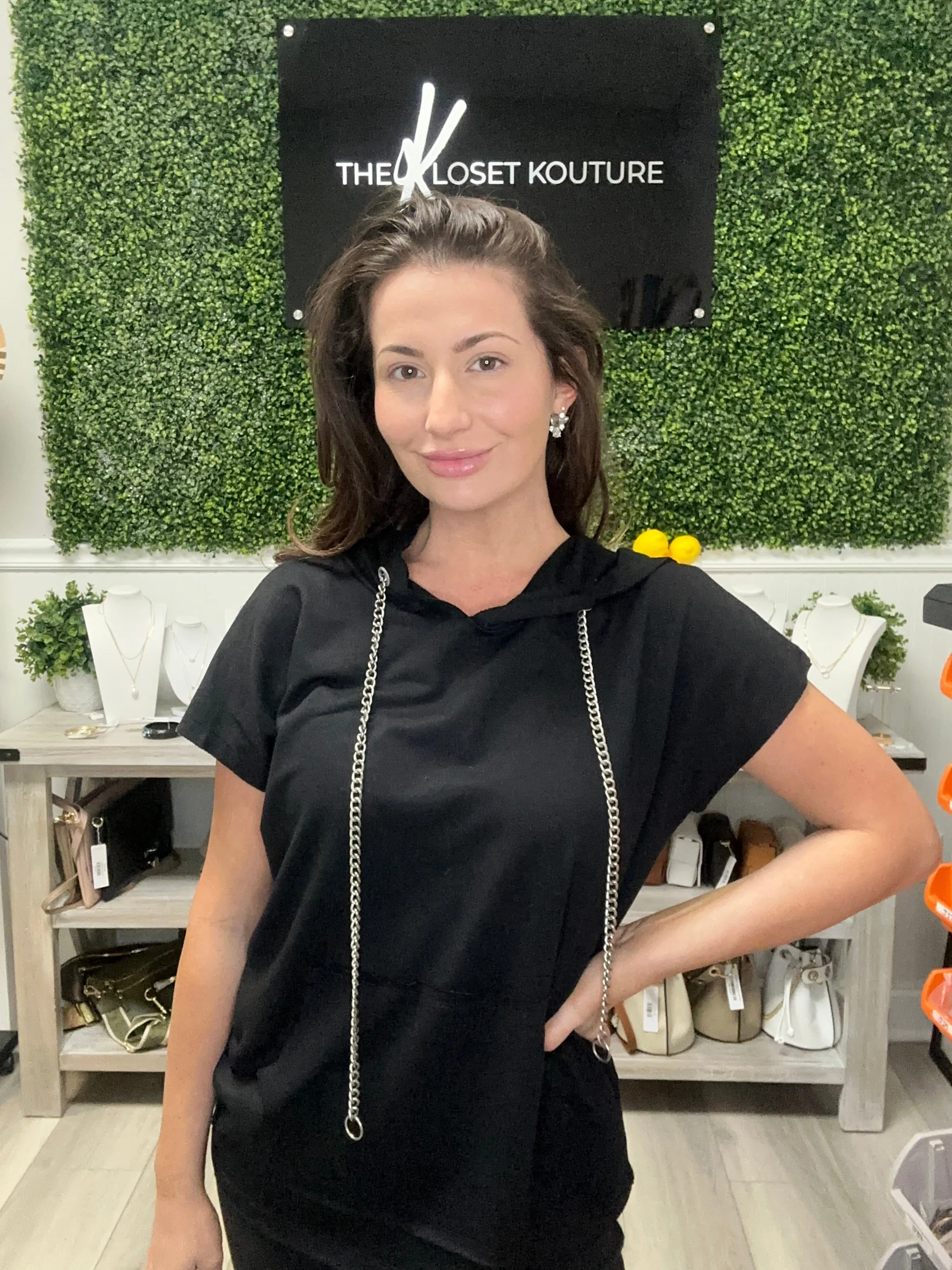 Hoodie Short Sleeve Top with Chains