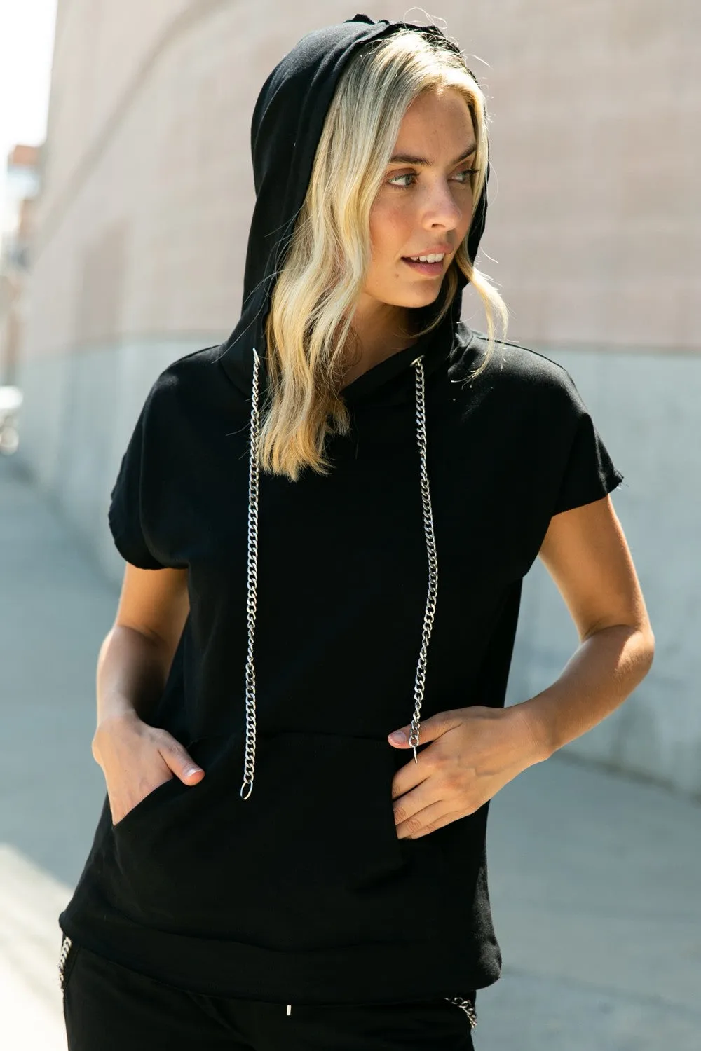 Hoodie Short Sleeve Top with Chains