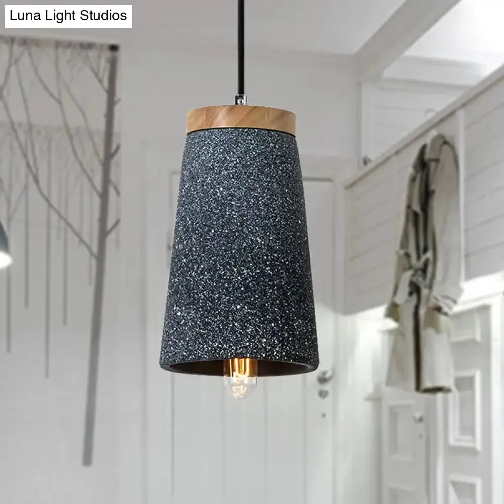 Industrial 1-Light Cement Pendant for Coffee Shop Ceiling with Tapered Shade - Black/White/Grey