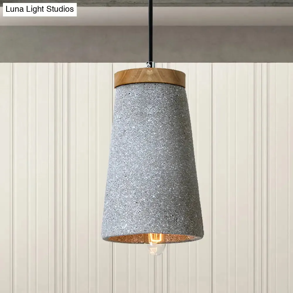 Industrial 1-Light Cement Pendant for Coffee Shop Ceiling with Tapered Shade - Black/White/Grey