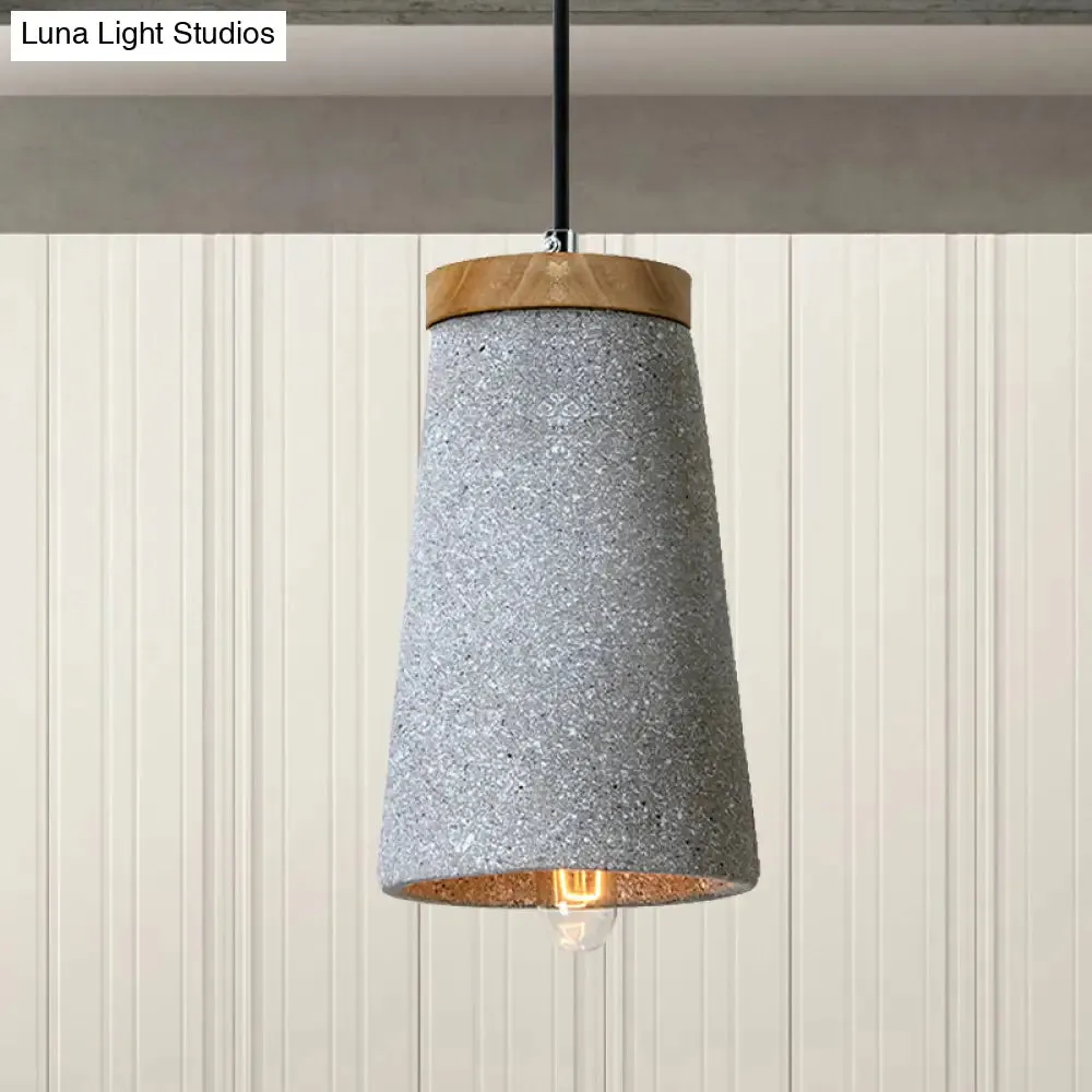 Industrial 1-Light Cement Pendant for Coffee Shop Ceiling with Tapered Shade - Black/White/Grey
