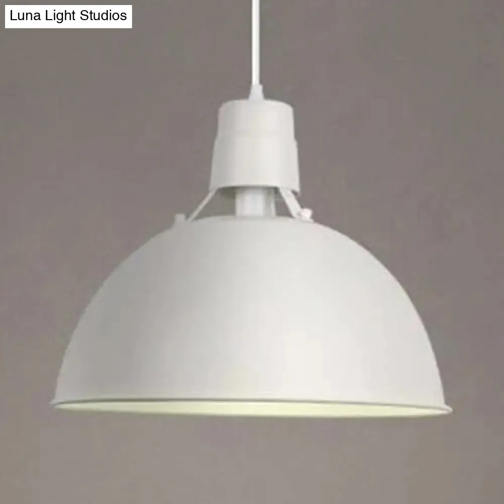 Industrial Dining Room Pendant Lighting - 16"/19.5" W 1-Light Metal Dome Shade, Hanging Ceiling Light in Black/White
