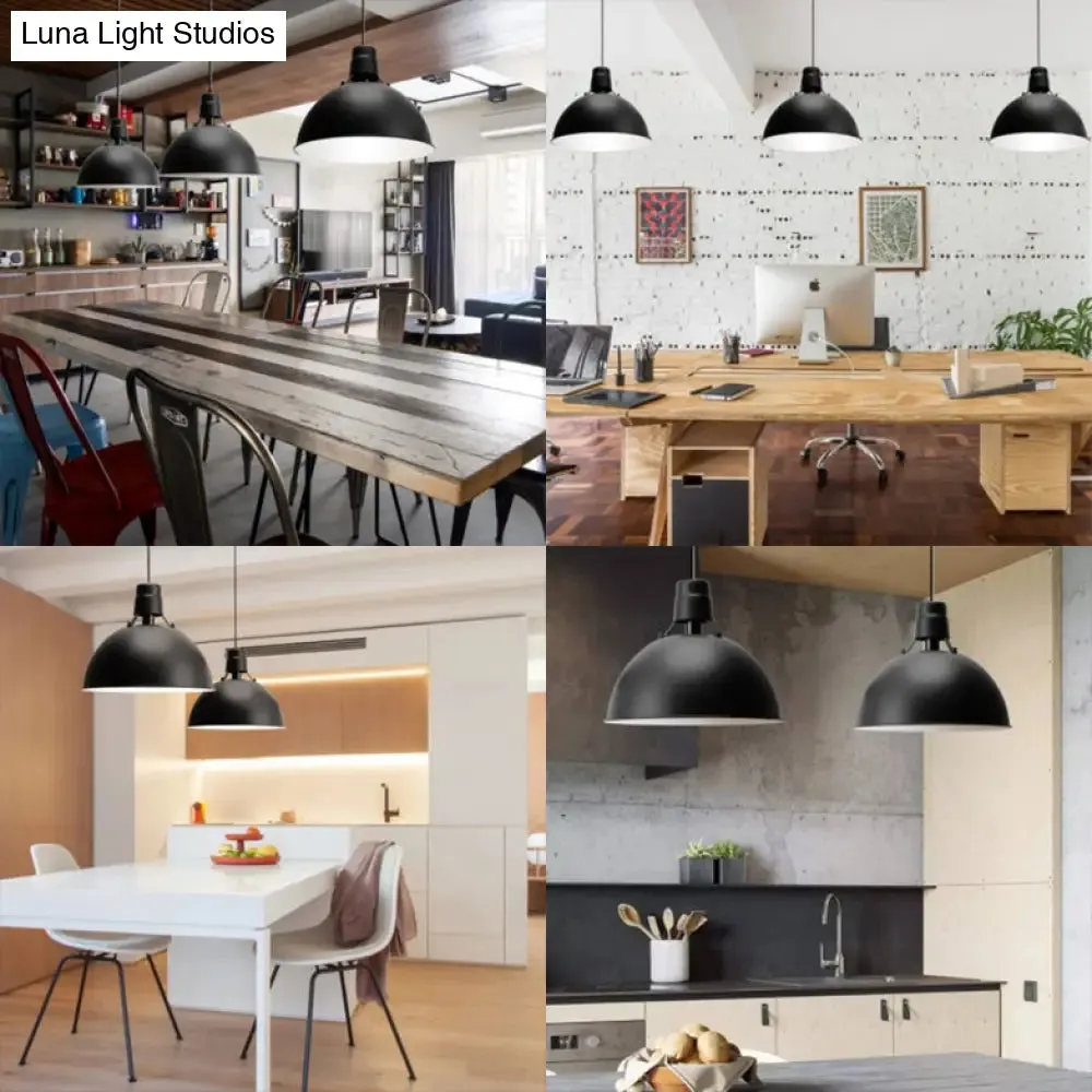 Industrial Dining Room Pendant Lighting - 16"/19.5" W 1-Light Metal Dome Shade, Hanging Ceiling Light in Black/White