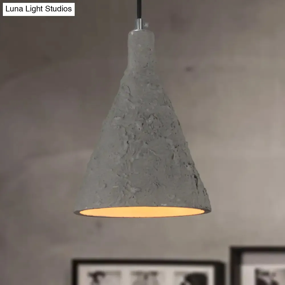 Industrial Grey Cement Pendant Lighting with Funnel Shade - 1 Light Suspension for Restaurants