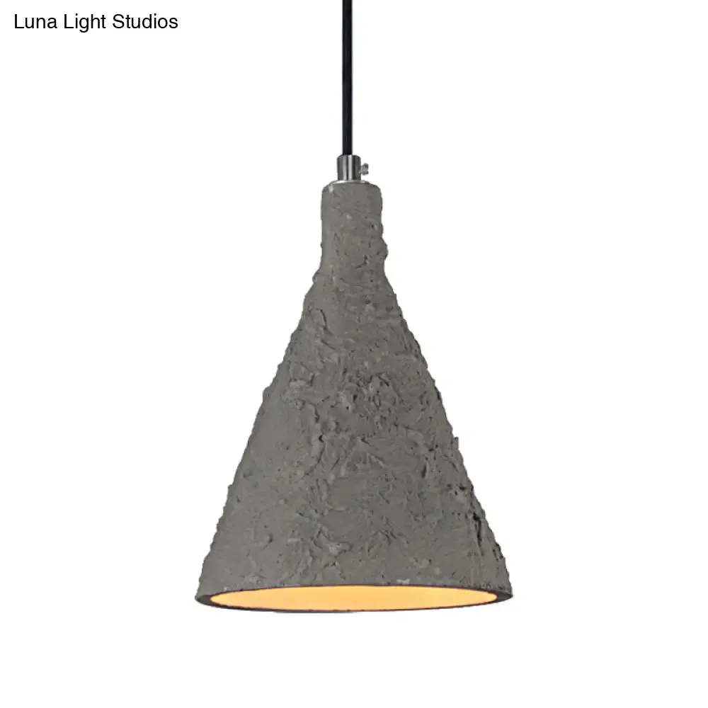 Industrial Grey Cement Pendant Lighting with Funnel Shade - 1 Light Suspension for Restaurants