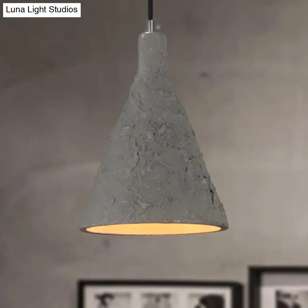 Industrial Grey Cement Pendant Lighting with Funnel Shade - 1 Light Suspension for Restaurants