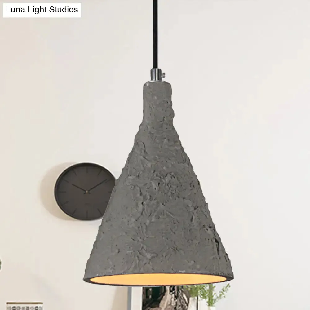 Industrial Grey Cement Pendant Lighting with Funnel Shade - 1 Light Suspension for Restaurants