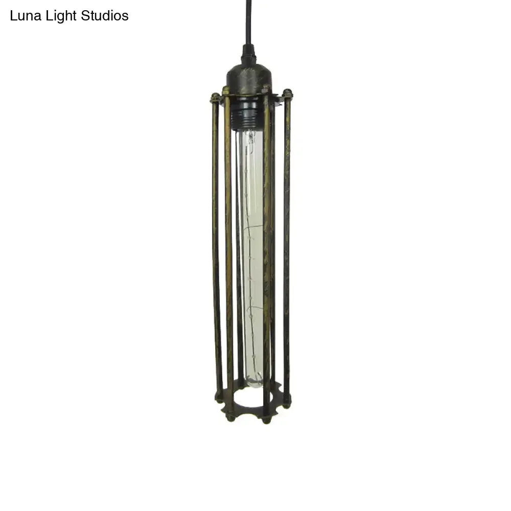 Industrial Metal Cage Pendant Light with Black/Bronze Finish - Bedroom hanging lamp fixture