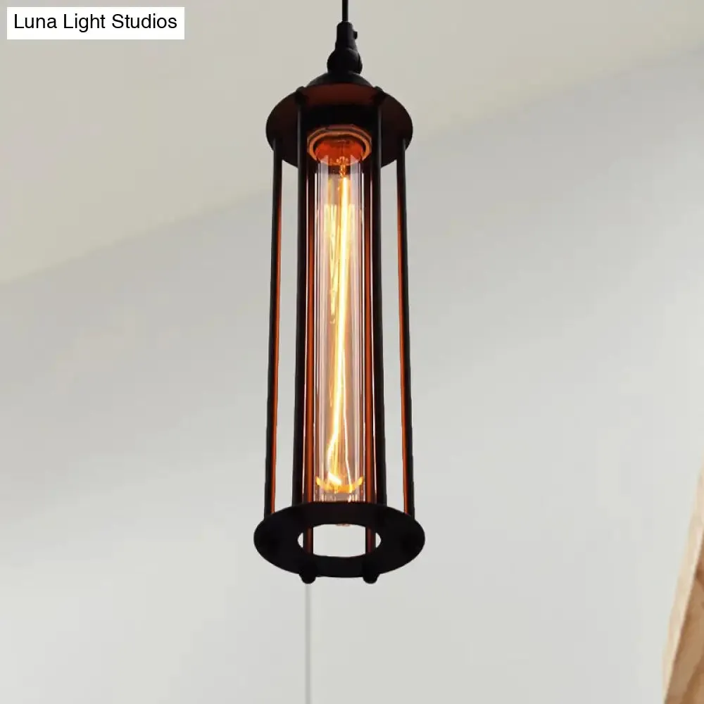 Industrial Metal Cage Pendant Light with Black/Bronze Finish - Bedroom hanging lamp fixture