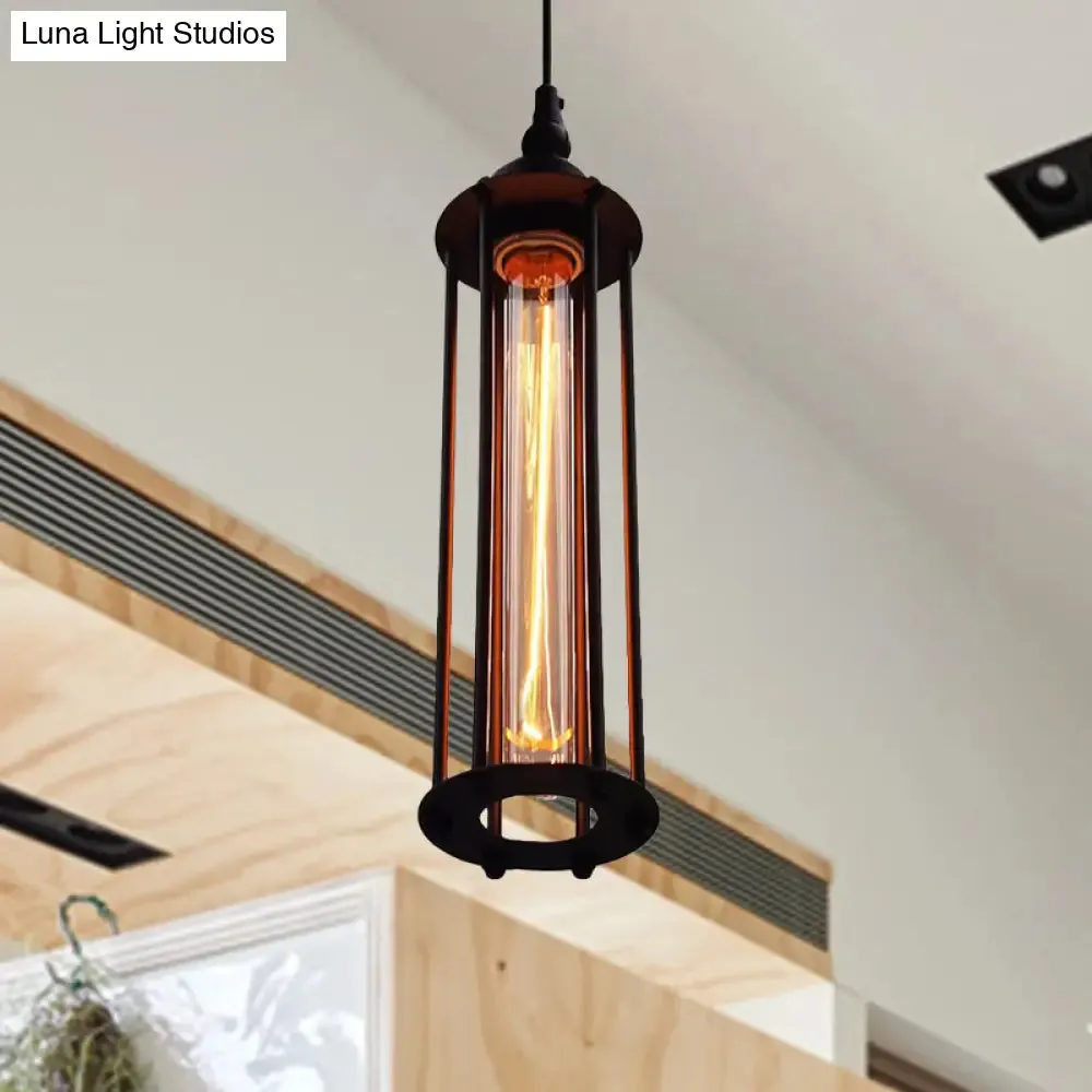 Industrial Metal Cage Pendant Light with Black/Bronze Finish - Bedroom hanging lamp fixture