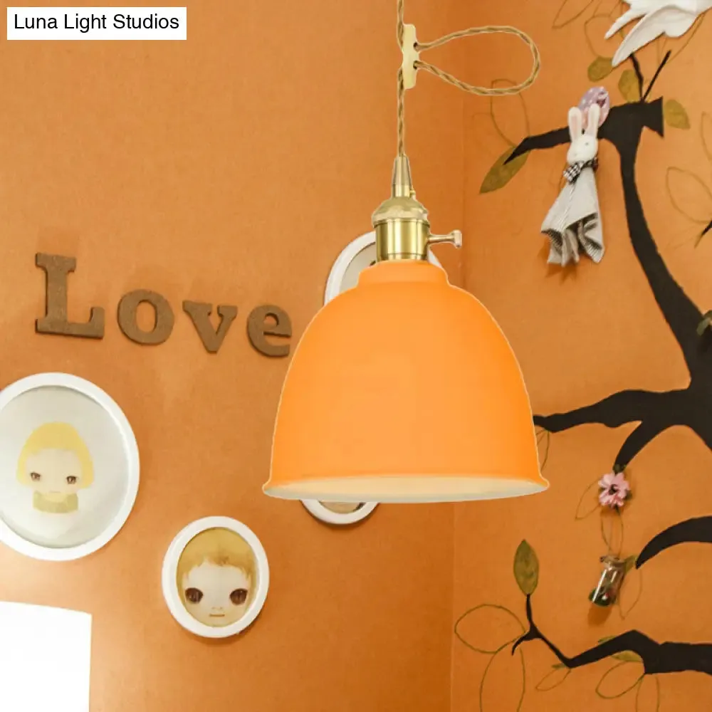 Industrial Style Hanging Ceiling Light: Adjustable Cord, Domed Design, 1 Light, Black/Gray/White Metal Finish
