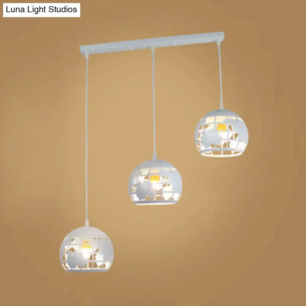 Industrial Tellurion Cage Pendant Light with 3 Lights, Metal Suspension in White/Blue