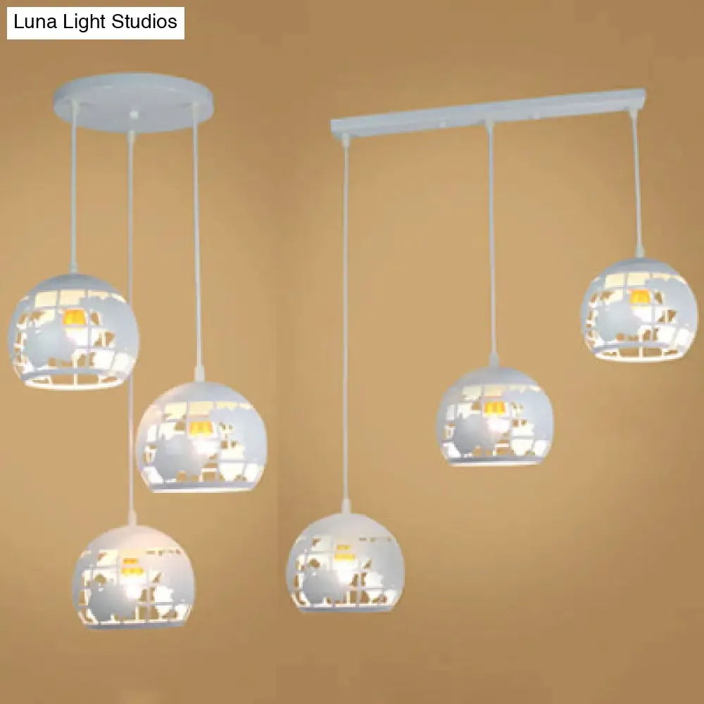Industrial Tellurion Cage Pendant Light with 3 Lights, Metal Suspension in White/Blue
