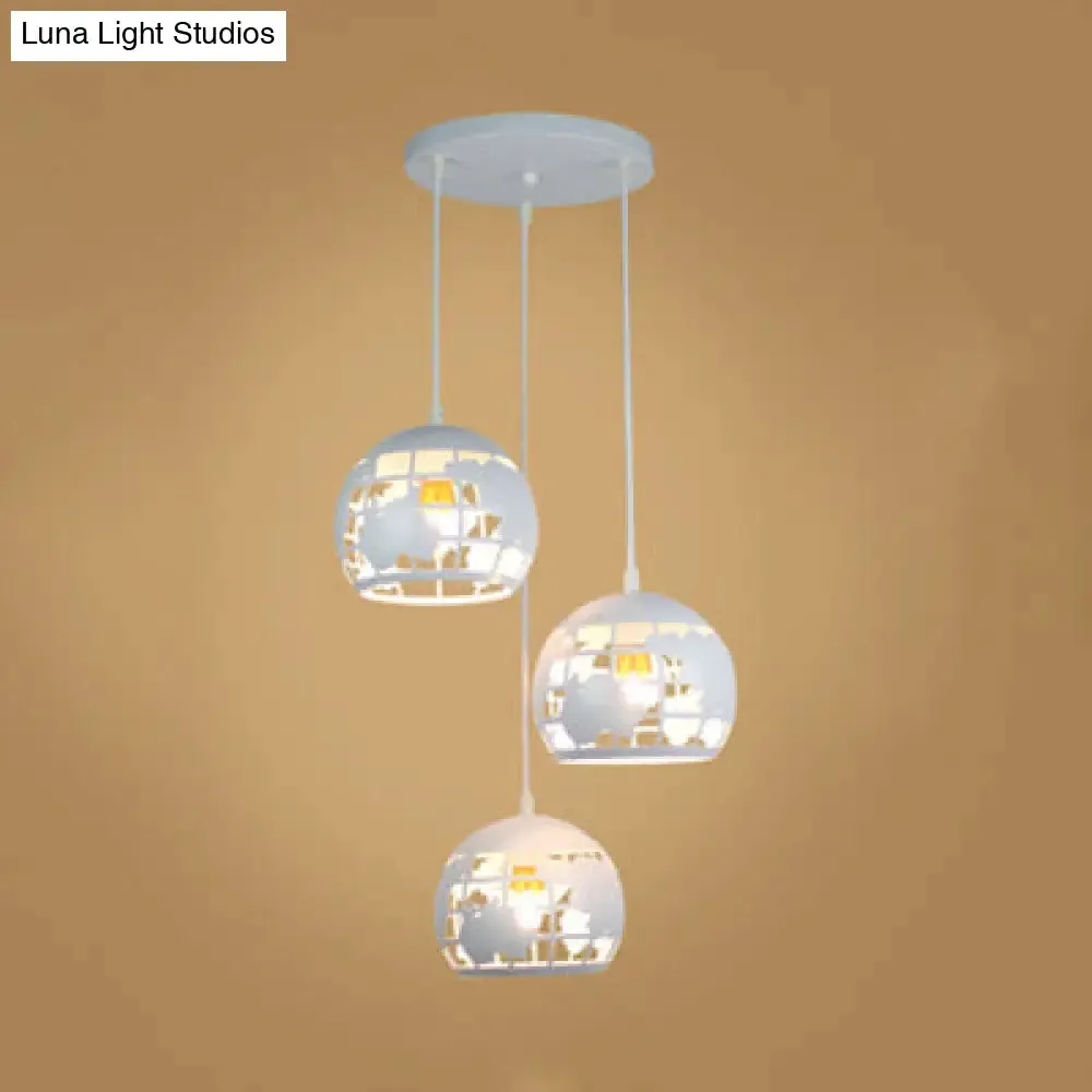 Industrial Tellurion Cage Pendant Light with 3 Lights, Metal Suspension in White/Blue