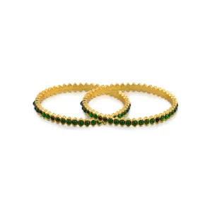 Kemp Stone Bangles Pair - 0.5 x 2.5 Inches | Green Colour Stone Chudi/ Bharatanatyam Jewellery for Women
