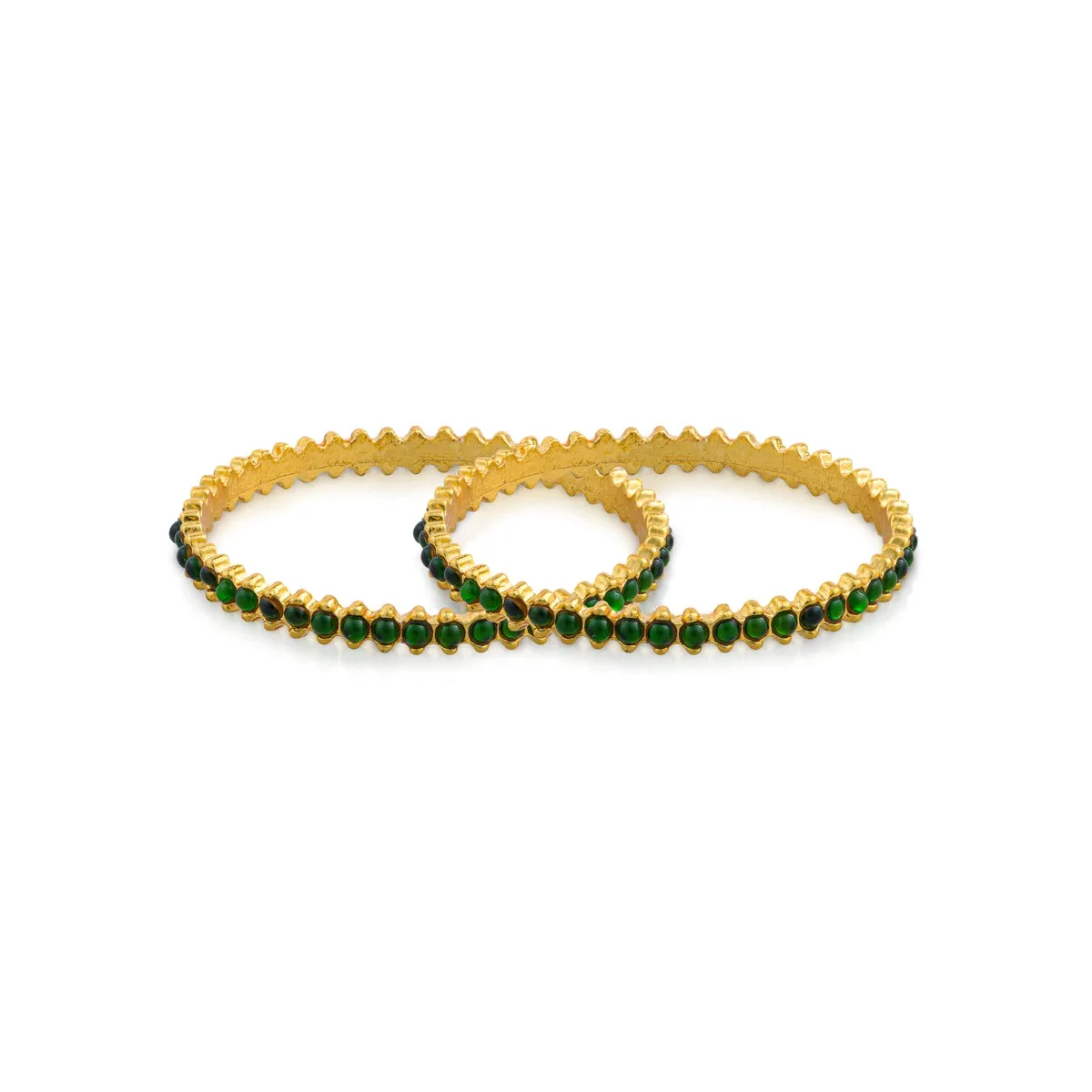 Kemp Stone Bangles Pair - 0.5 x 2.5 Inches | Green Colour Stone Chudi/ Bharatanatyam Jewellery for Women