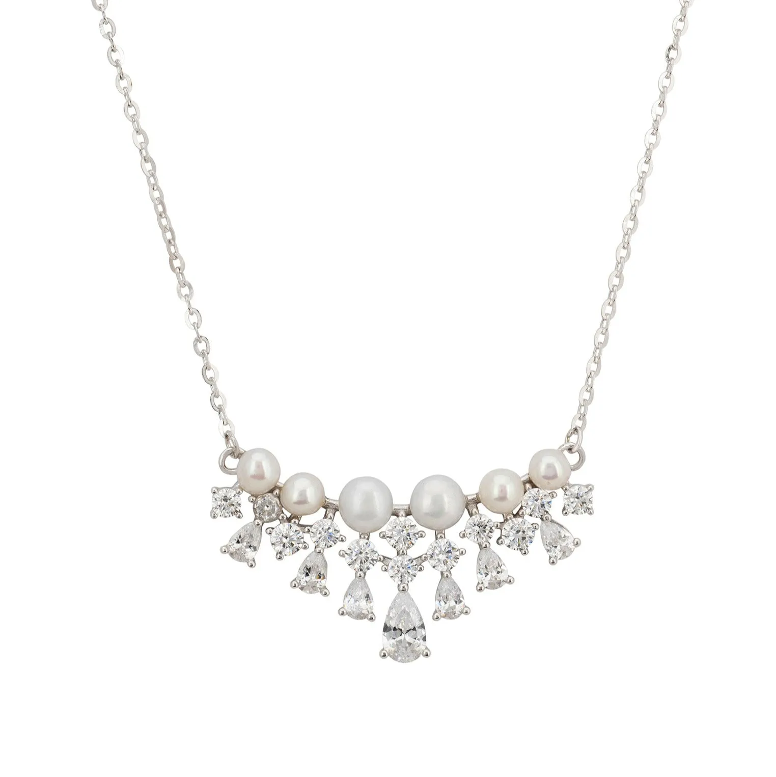 Lace and Pearls Necklace in Silver