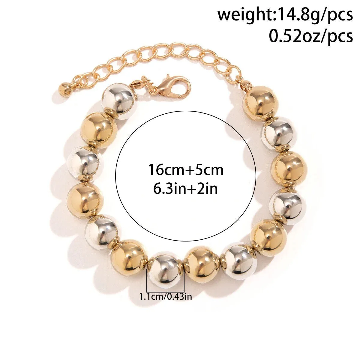 Ladies Elegant Gold Silver Two Tone Ball Bead Bracelet & Choker