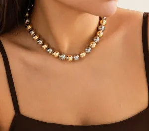 Ladies Elegant Gold Silver Two Tone Ball Bead Bracelet & Choker
