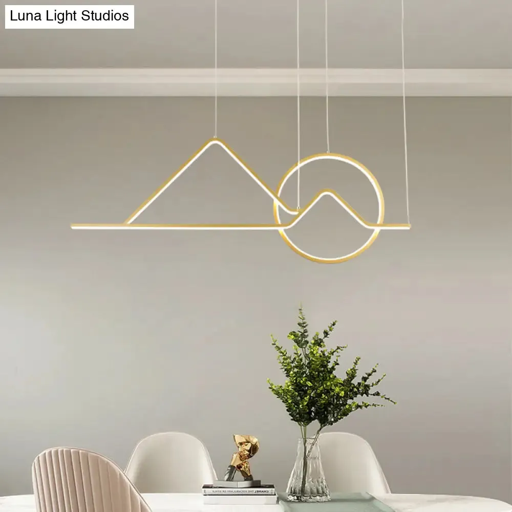 Landscape Line Art Pendant Light: Minimalist Metal Black/Gold LED Hanging Lamp in Warm/White Light
