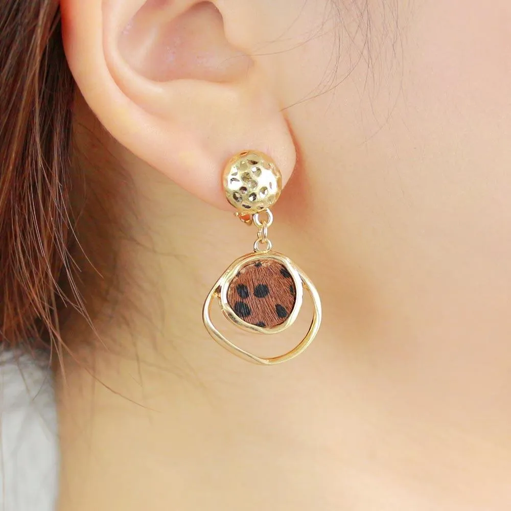 Leopard Haircalf Drop Clip On Earrings