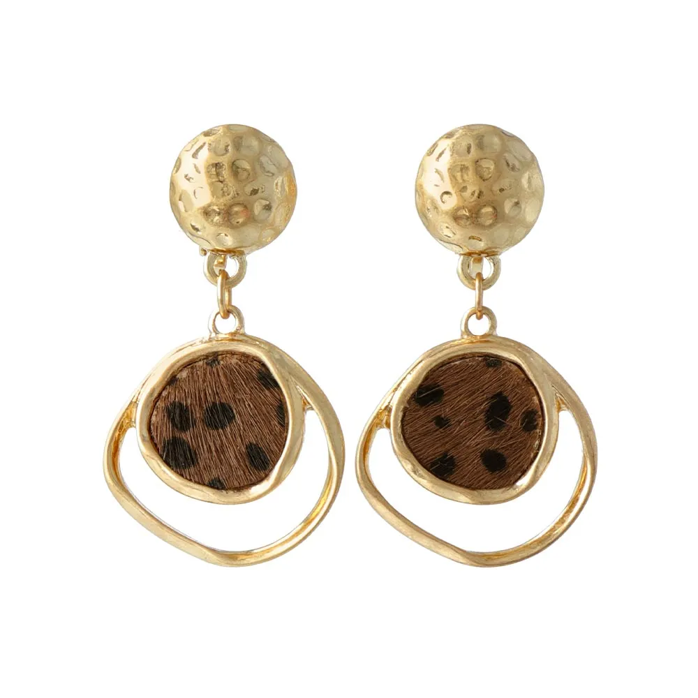 Leopard Haircalf Drop Clip On Earrings