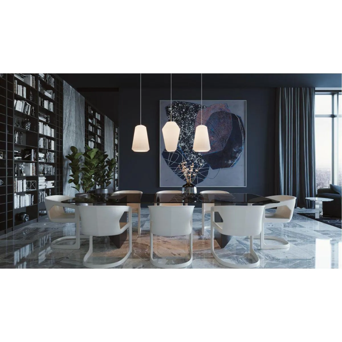 Lily 48 in. 3 Lights Pendant Light White Finish