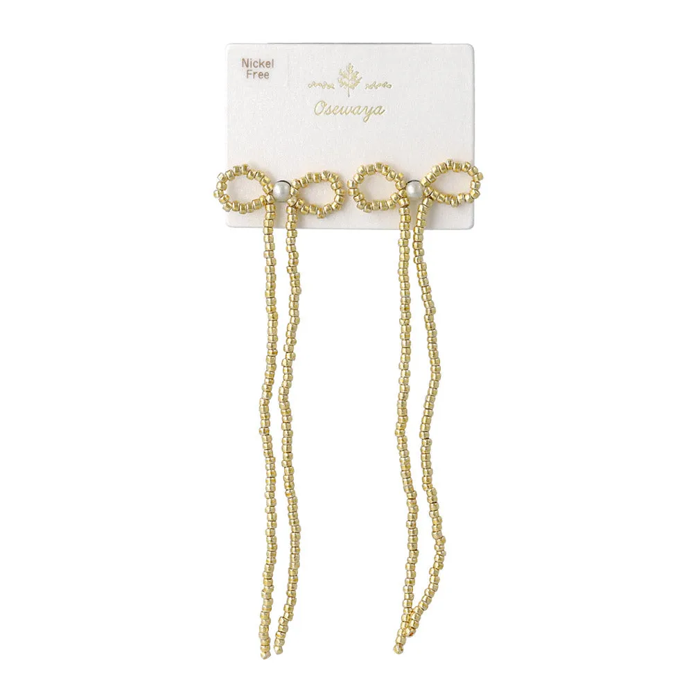 Long Beaded Bow Earrings