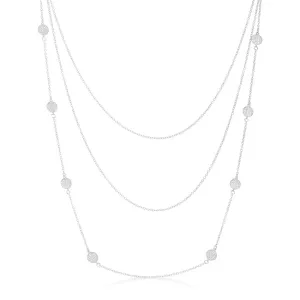 LOVCIA Elegant Carol CZ Rhodium Pave Disc Layered Necklace with 1.28ct CZ Stones