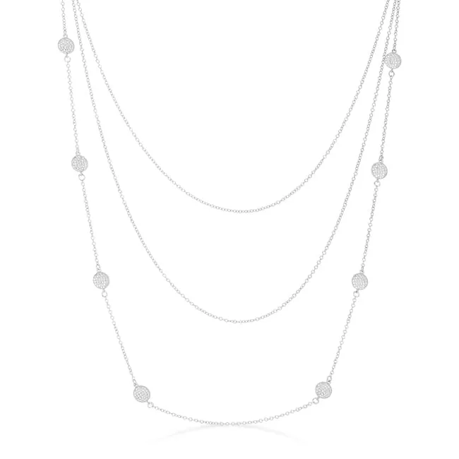 LOVCIA Elegant Carol CZ Rhodium Pave Disc Layered Necklace with 1.28ct CZ Stones