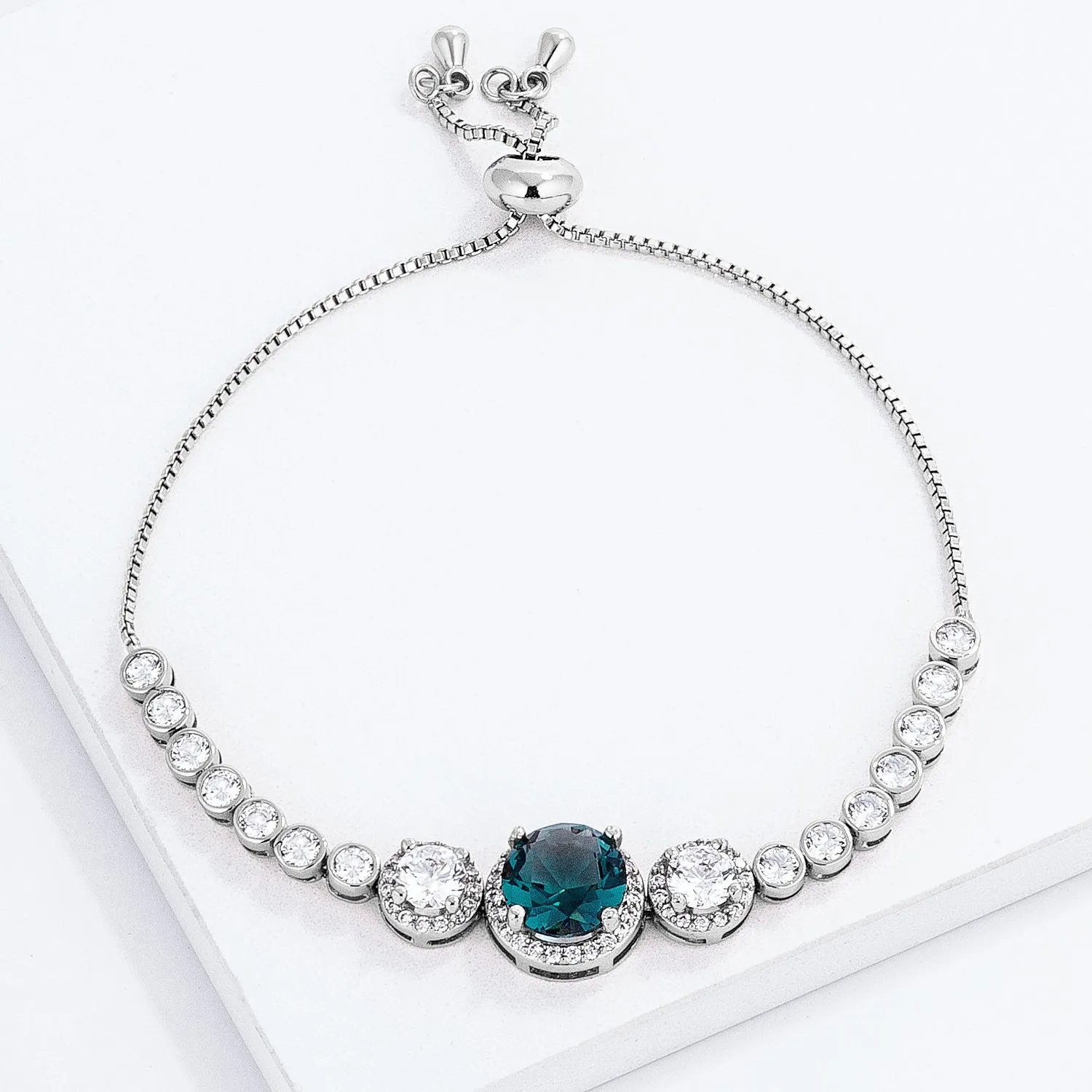 LOVCIA Rhodium-Plated Peacock Stone Slider Tennis Bracelet with CZ Accents