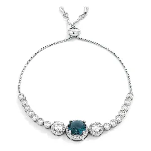 LOVCIA Rhodium-Plated Peacock Stone Slider Tennis Bracelet with CZ Accents