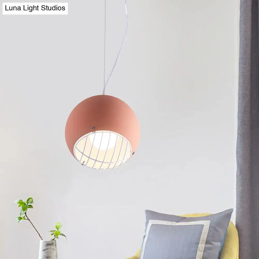 Macaron Mini Dome Pendant Light - Pink Aluminum with Wire Guard Bottom