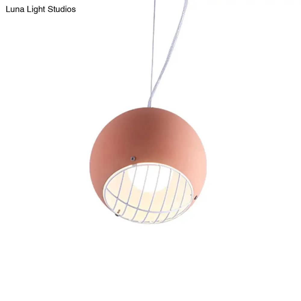 Macaron Mini Dome Pendant Light - Pink Aluminum with Wire Guard Bottom