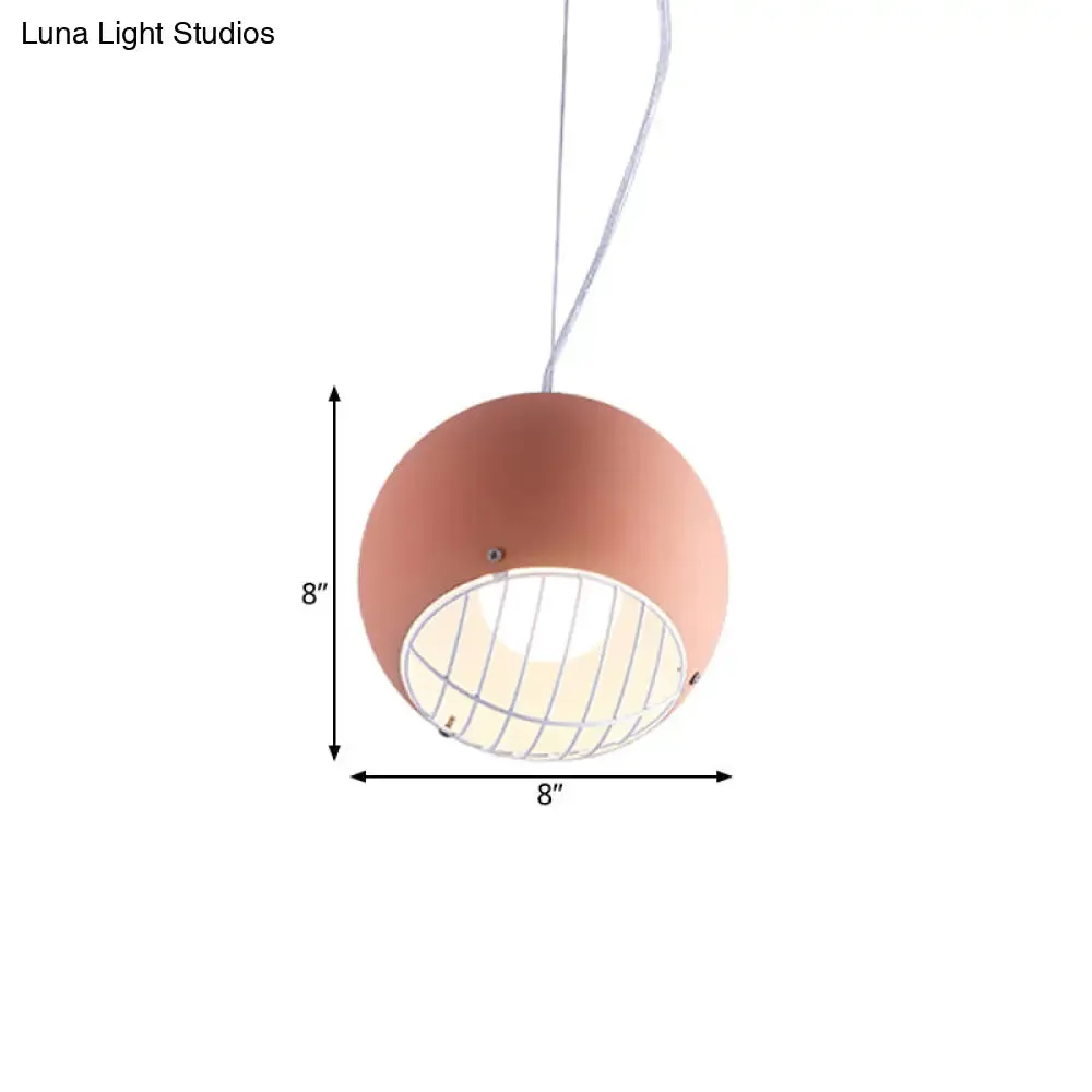 Macaron Mini Dome Pendant Light - Pink Aluminum with Wire Guard Bottom