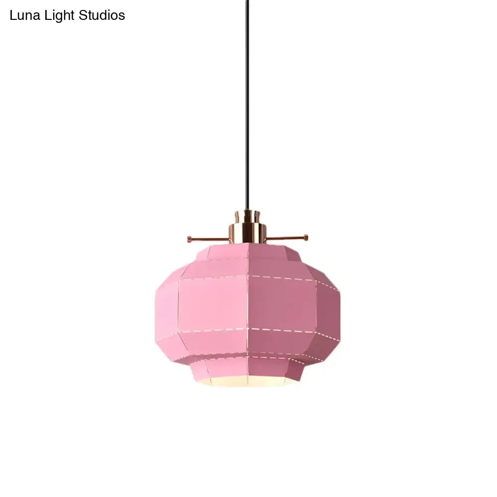 Macaron Pink Pendant Light with Faceted Iron Shade - Stylish Hanging Pendulum for Dinette