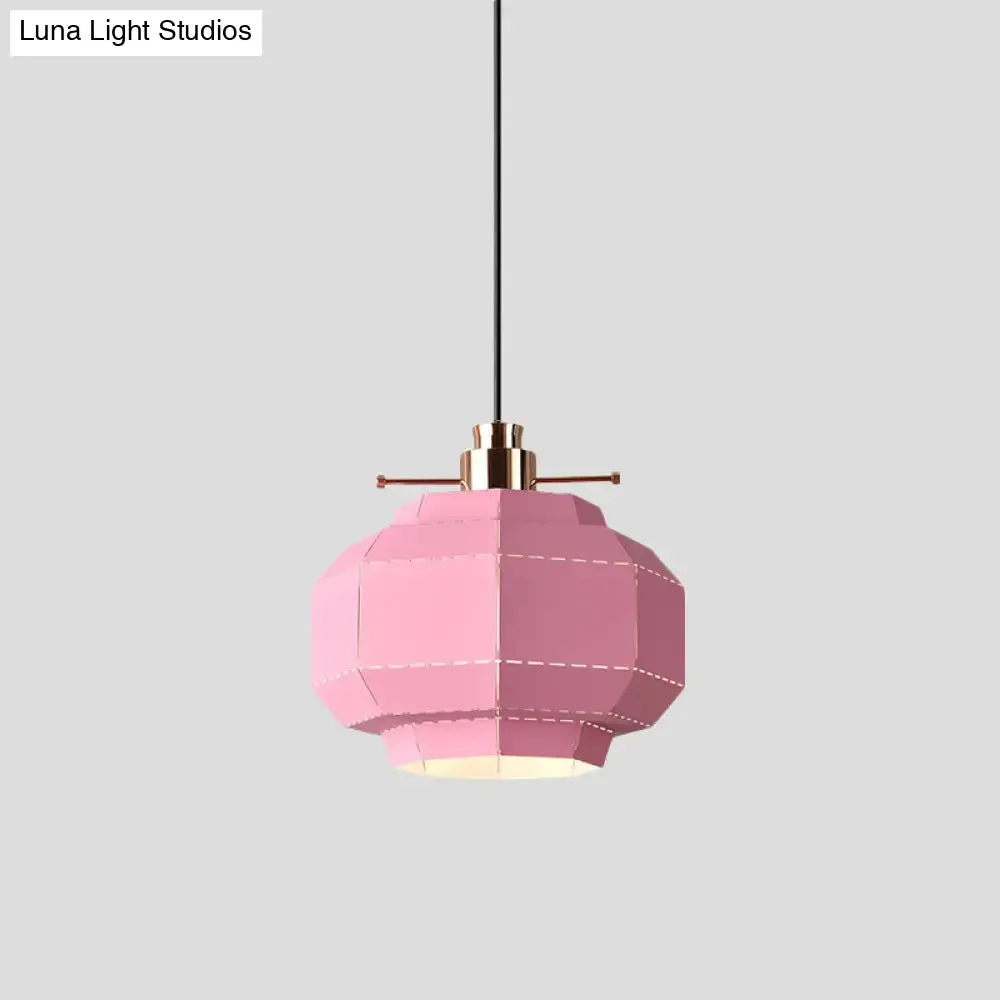 Macaron Pink Pendant Light with Faceted Iron Shade - Stylish Hanging Pendulum for Dinette