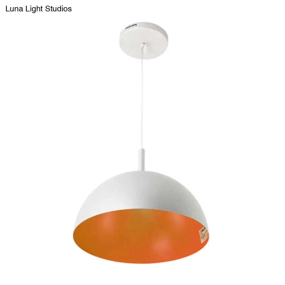 Metal Dome Ceiling Pendant Light with Simple Style Design - 1 Light Orange/Blue/Chrome Fixture for Dining Room, 10"/16" Wide