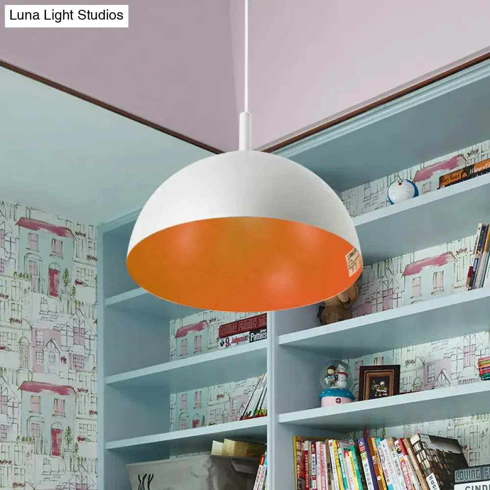 Metal Dome Ceiling Pendant Light with Simple Style Design - 1 Light Orange/Blue/Chrome Fixture for Dining Room, 10"/16" Wide