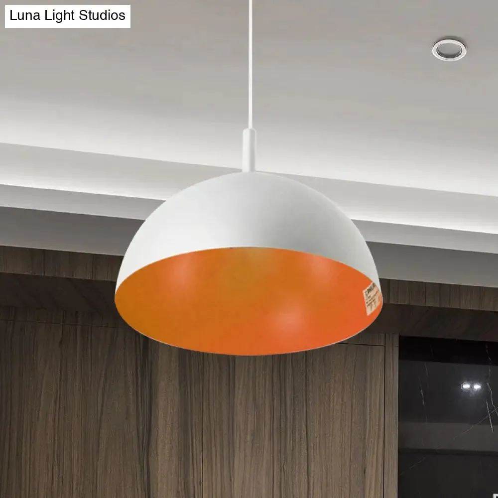 Metal Dome Ceiling Pendant Light with Simple Style Design - 1 Light Orange/Blue/Chrome Fixture for Dining Room, 10"/16" Wide