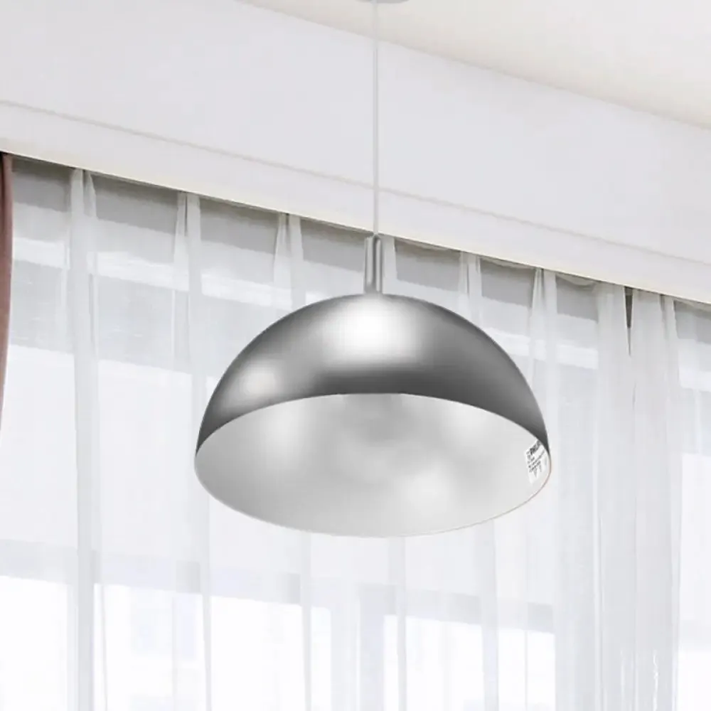 Metal Dome Ceiling Pendant Light with Simple Style Design - 1 Light Orange/Blue/Chrome Fixture for Dining Room, 10"/16" Wide