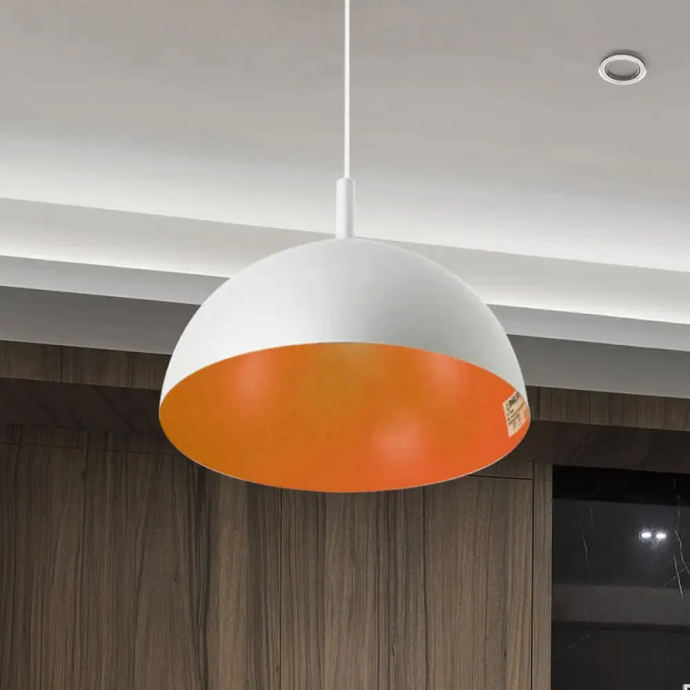 Metal Dome Ceiling Pendant Light with Simple Style Design - 1 Light Orange/Blue/Chrome Fixture for Dining Room, 10"/16" Wide