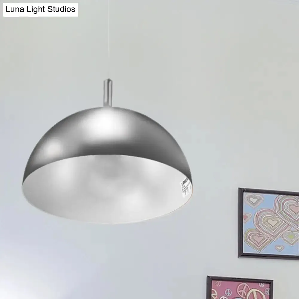 Metal Dome Ceiling Pendant Light with Simple Style Design - 1 Light Orange/Blue/Chrome Fixture for Dining Room, 10"/16" Wide