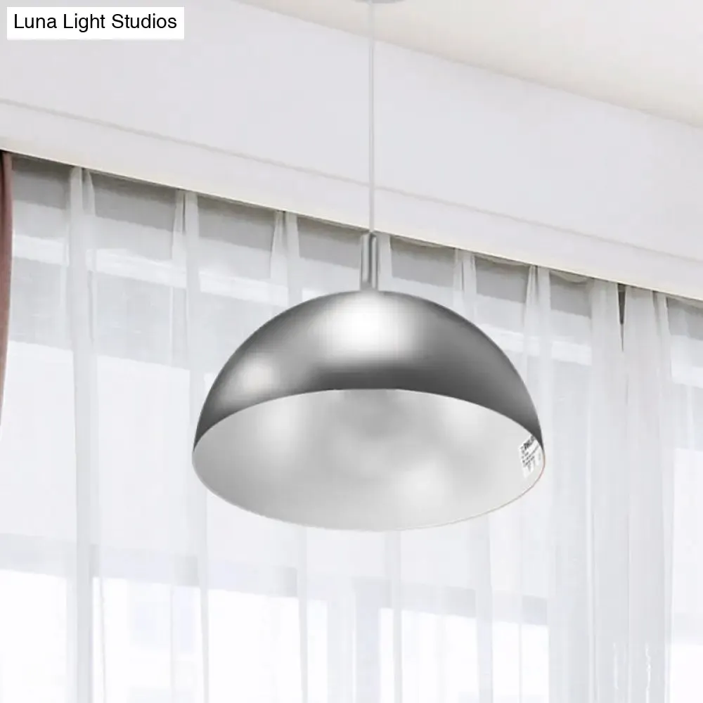 Metal Dome Ceiling Pendant Light with Simple Style Design - 1 Light Orange/Blue/Chrome Fixture for Dining Room, 10"/16" Wide