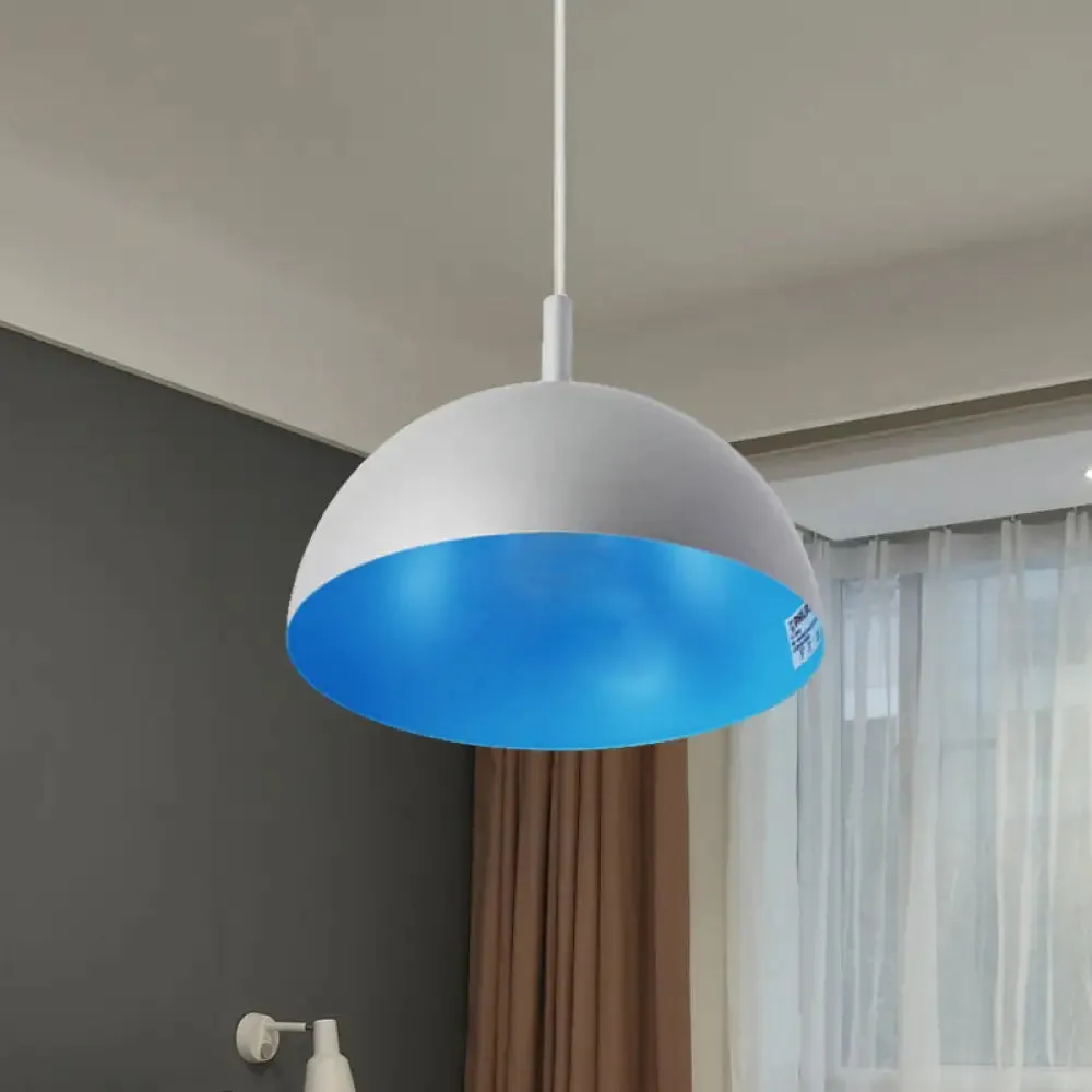 Metal Dome Ceiling Pendant Light with Simple Style Design - 1 Light Orange/Blue/Chrome Fixture for Dining Room, 10"/16" Wide