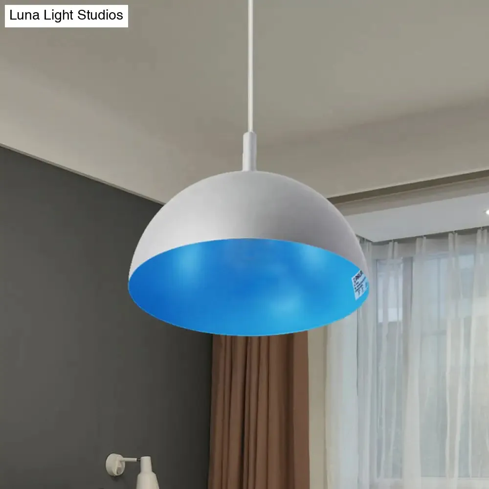 Metal Dome Ceiling Pendant Light with Simple Style Design - 1 Light Orange/Blue/Chrome Fixture for Dining Room, 10"/16" Wide