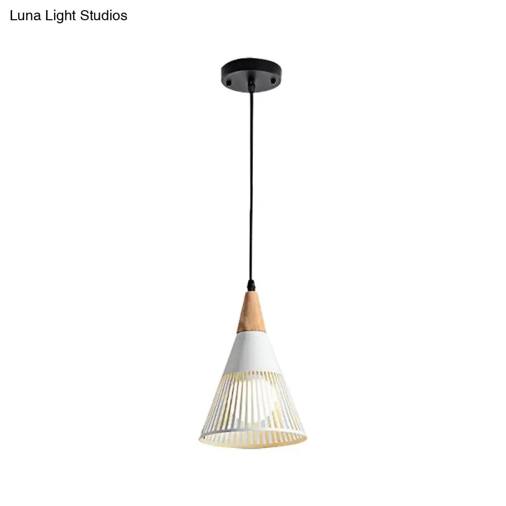 Metallic Cone Ceiling Light: Contemporary 1-Light Pendant in Black/Gold/White with Cage Shade