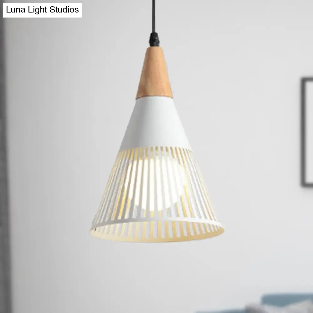 Metallic Cone Ceiling Light: Contemporary 1-Light Pendant in Black/Gold/White with Cage Shade
