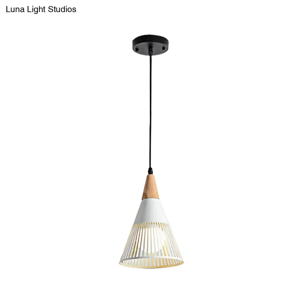 Metallic Cone Ceiling Light: Contemporary 1-Light Pendant in Black/Gold/White with Cage Shade