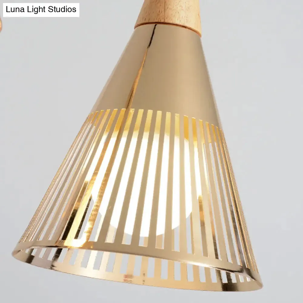 Metallic Cone Ceiling Light: Contemporary 1-Light Pendant in Black/Gold/White with Cage Shade